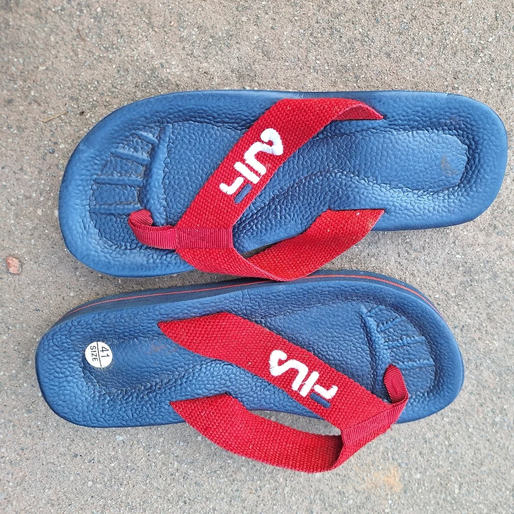 Fila Flip Flops Vintage Stock Blue with Red Canvas Straps